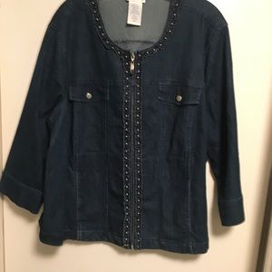 Zipped Denim Top With Snap Pockets And Grommet Details